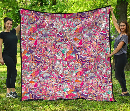 Pastel Bohemian Floral Pattern Print Quilt