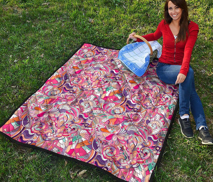 Pastel Bohemian Floral Pattern Print Quilt