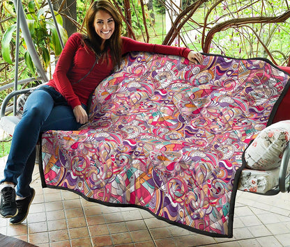Pastel Bohemian Floral Pattern Print Quilt