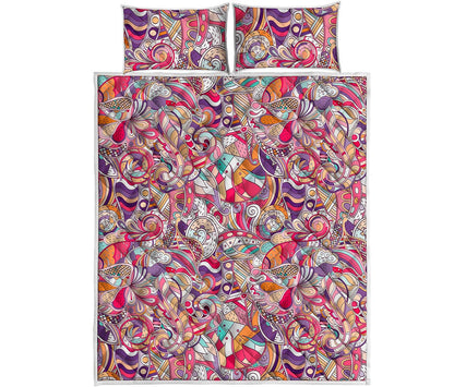 Pastel Bohemian Floral Pattern Print Quilt Bed Set