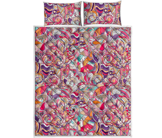Pastel Bohemian Floral Pattern Print Quilt Bed Set