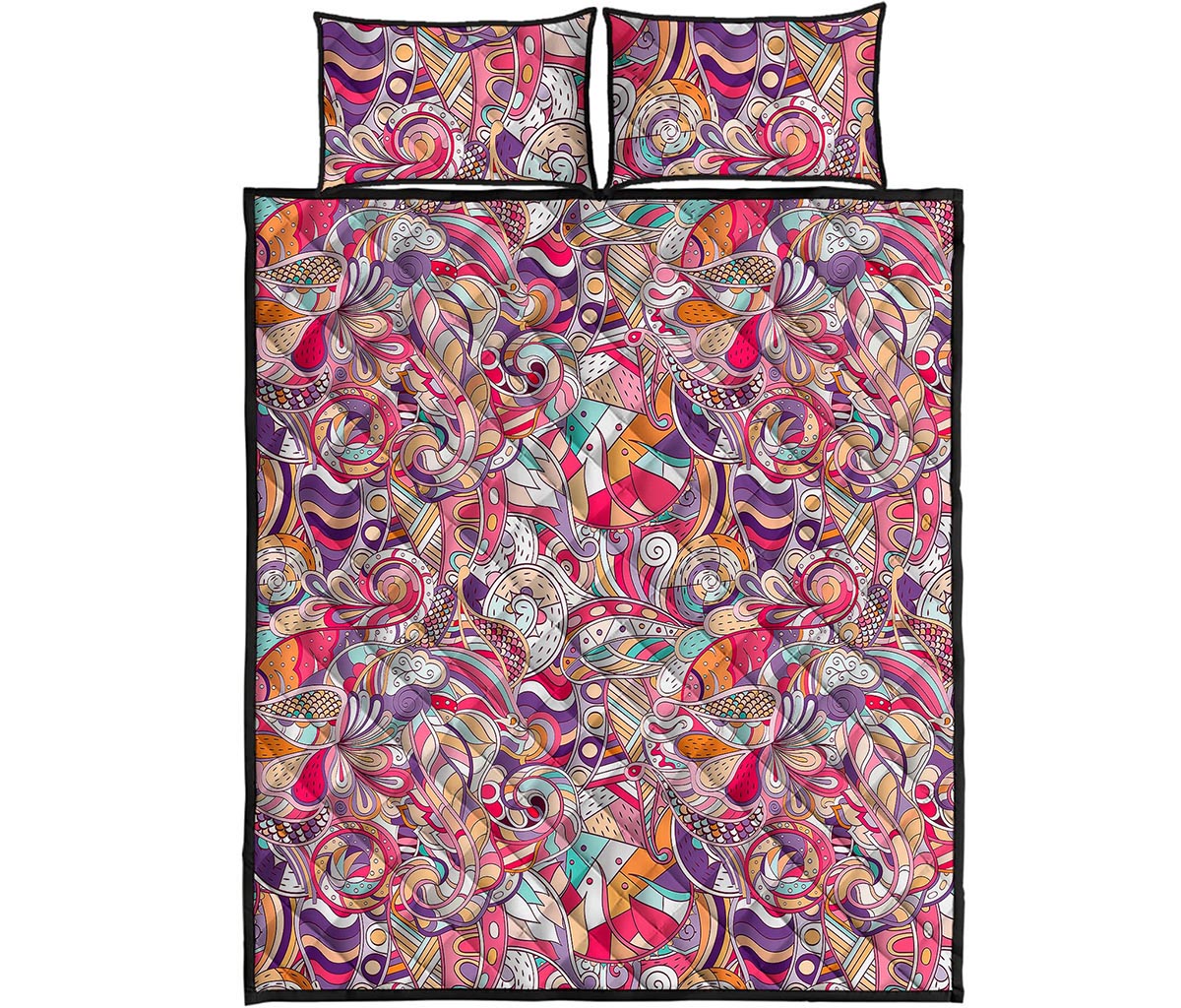 Pastel Bohemian Floral Pattern Print Quilt Bed Set