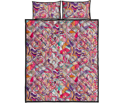 Pastel Bohemian Floral Pattern Print Quilt Bed Set