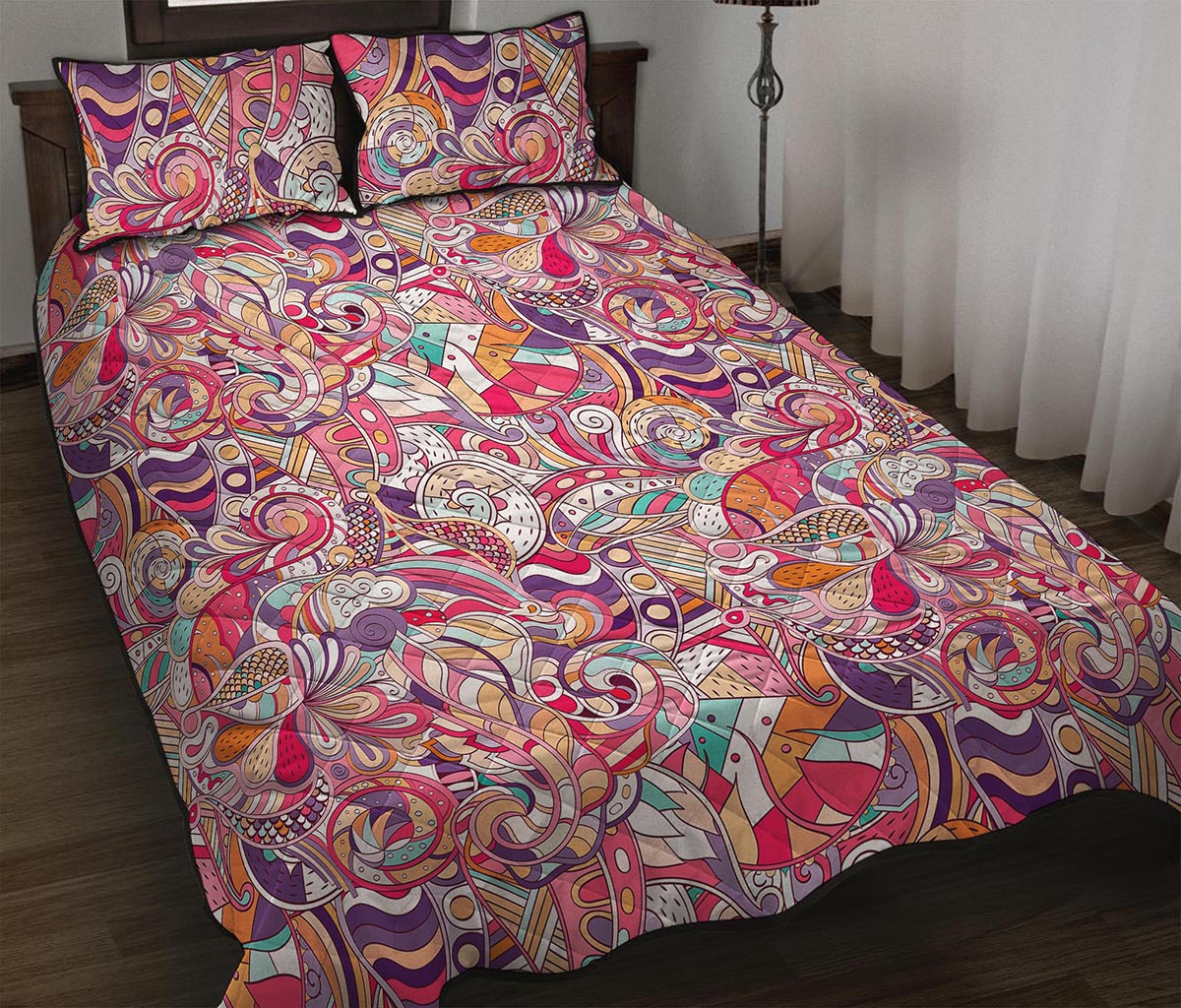 Pastel Bohemian Floral Pattern Print Quilt Bed Set