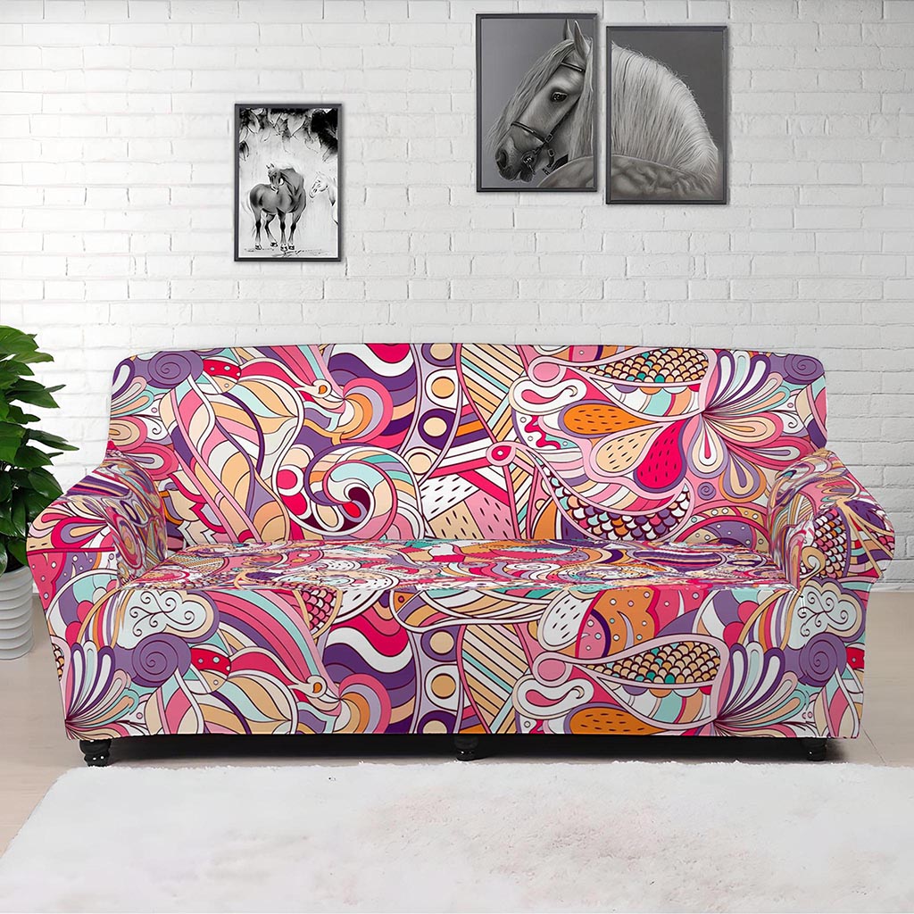 Pastel Bohemian Floral Pattern Print Sofa Cover