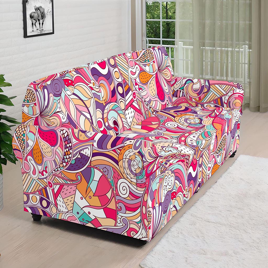 Pastel Bohemian Floral Pattern Print Sofa Cover