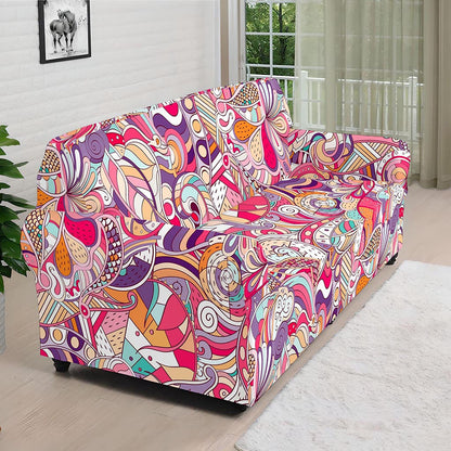 Pastel Bohemian Floral Pattern Print Sofa Cover