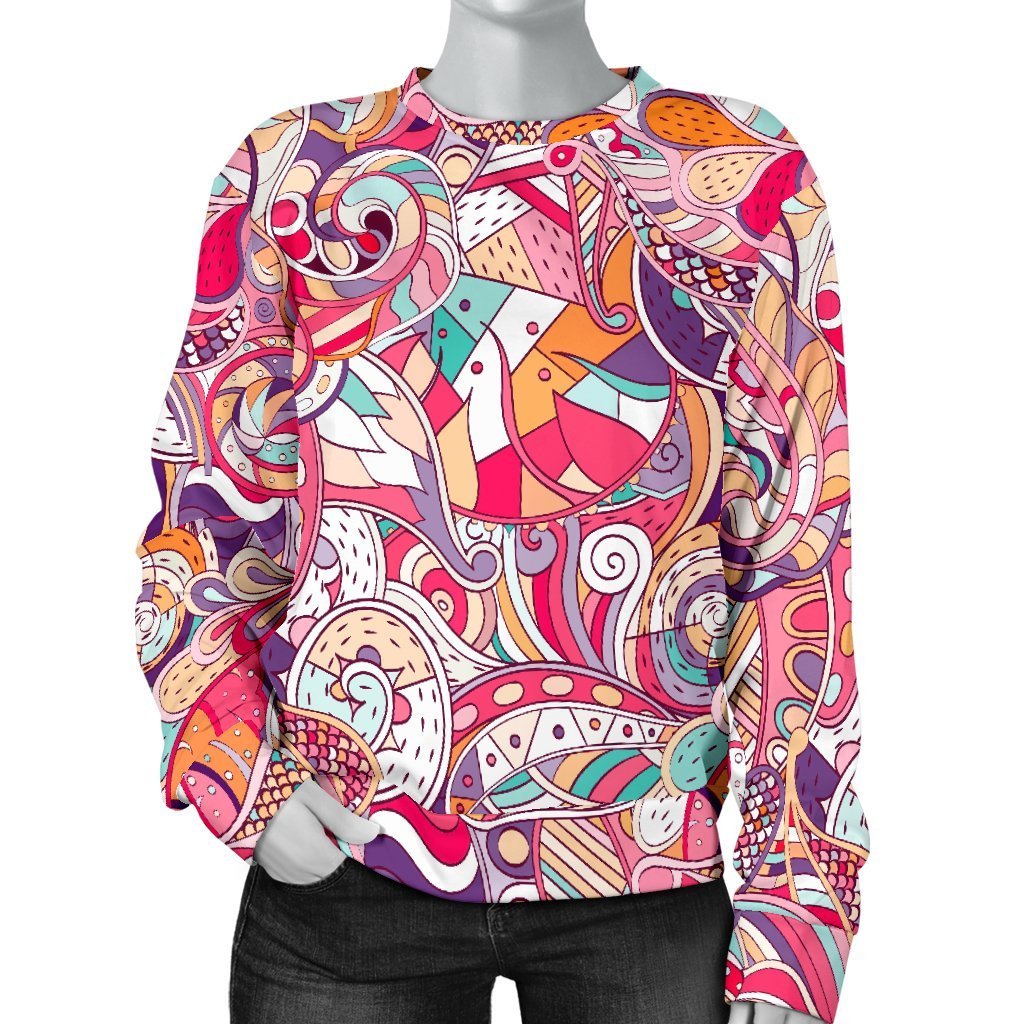 Pastel Bohemian Floral Pattern Print Women's Crewneck Sweatshirt GearFrost