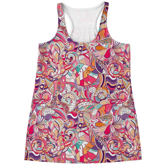 Pastel Bohemian Floral Pattern Print Women's Racerback Tank Top