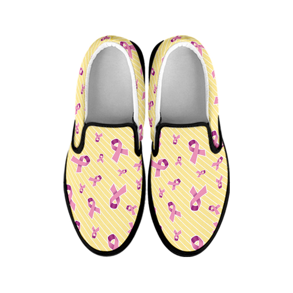 Pastel Breast Cancer Awareness Print Black Slip On Shoes