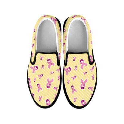 Pastel Breast Cancer Awareness Print Black Slip On Shoes