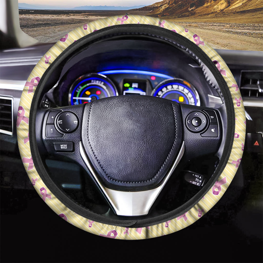 Pastel Breast Cancer Awareness Print Car Steering Wheel Cover