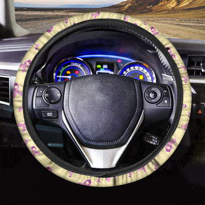Pastel Breast Cancer Awareness Print Car Steering Wheel Cover