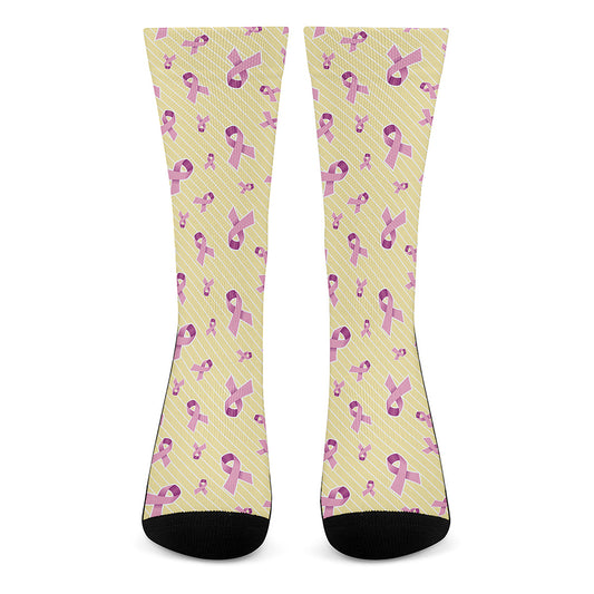 Pastel Breast Cancer Awareness Print Crew Socks