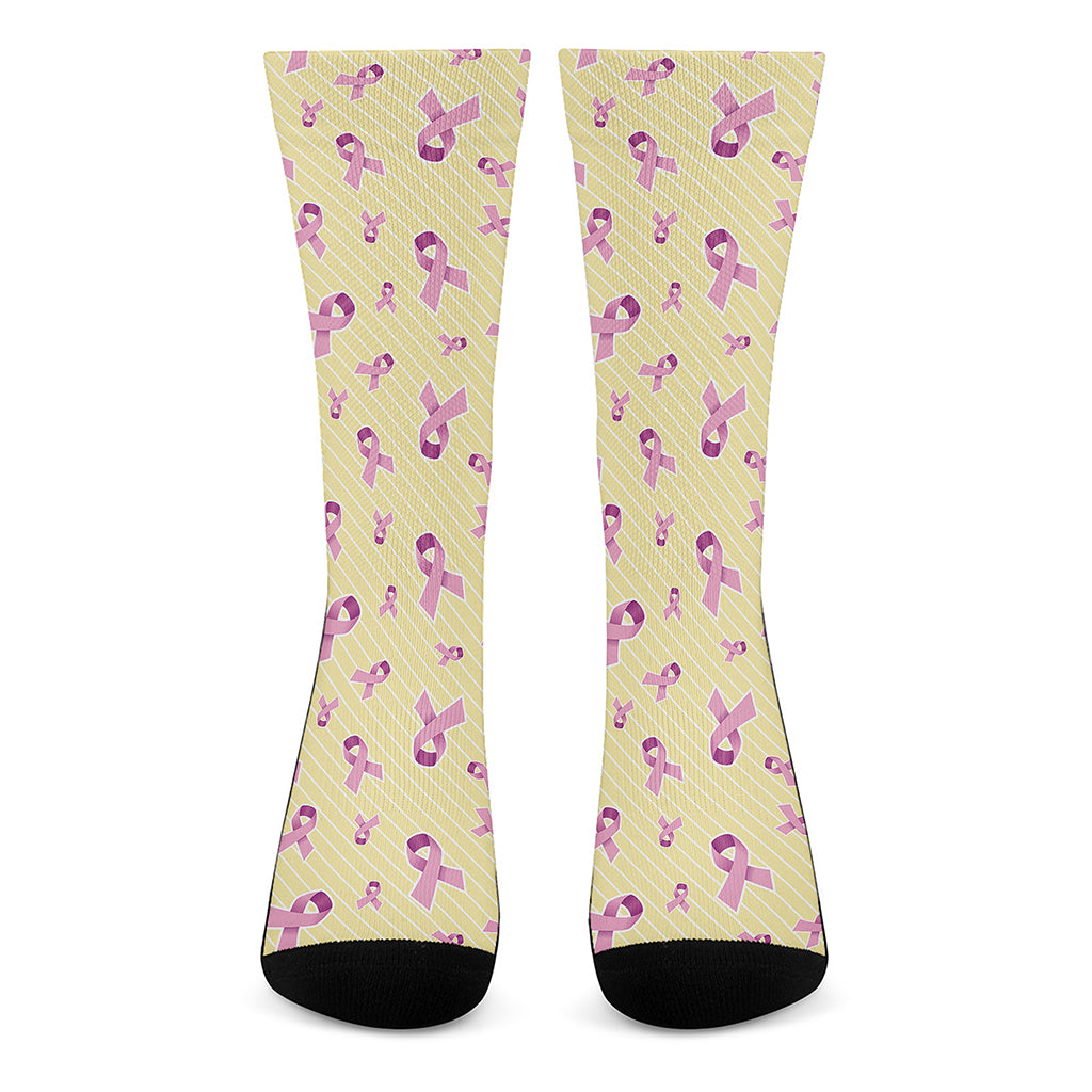 Pastel Breast Cancer Awareness Print Crew Socks