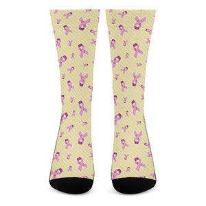 Pastel Breast Cancer Awareness Print Crew Socks