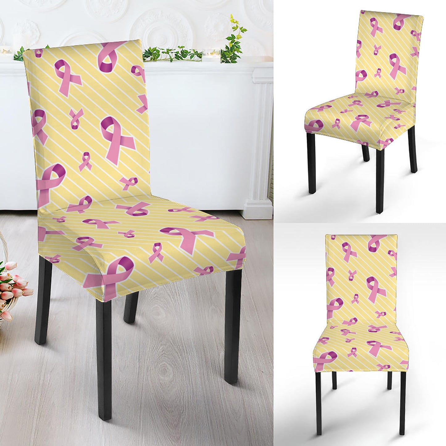 Pastel Breast Cancer Awareness Print Dining Chair Slipcover