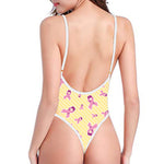 Pastel Breast Cancer Awareness Print One Piece High Cut Swimsuit