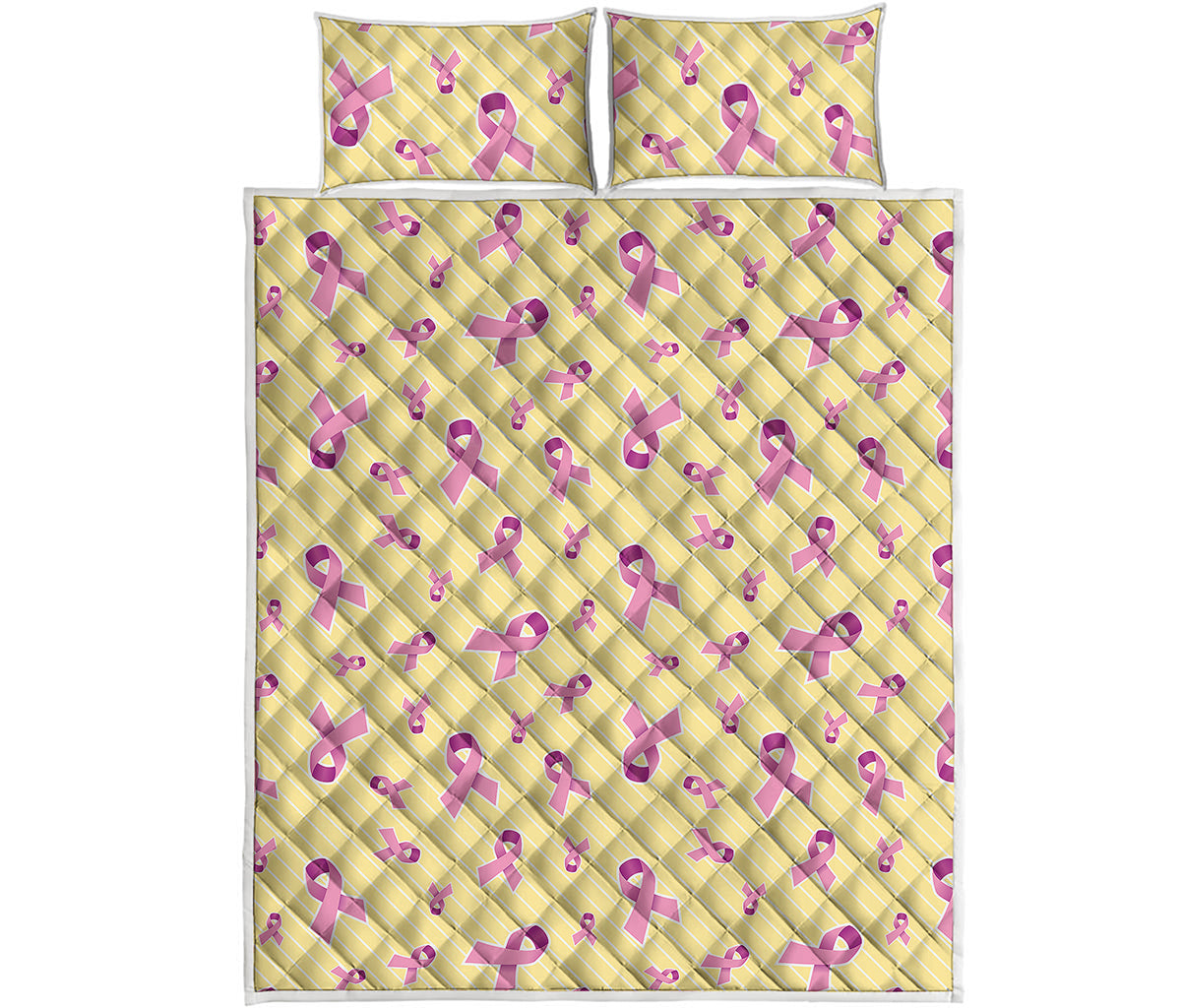 Pastel Breast Cancer Awareness Print Quilt Bed Set