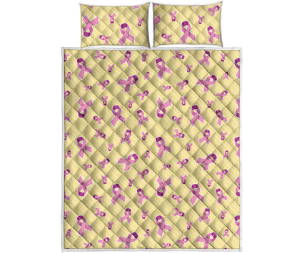 Pastel Breast Cancer Awareness Print Quilt Bed Set