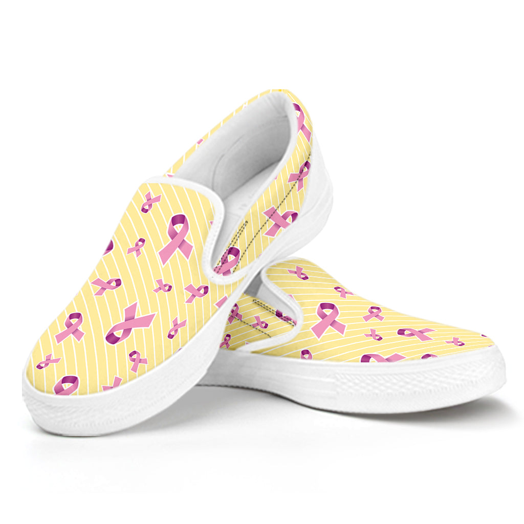 Pastel Breast Cancer Awareness Print White Slip On Shoes