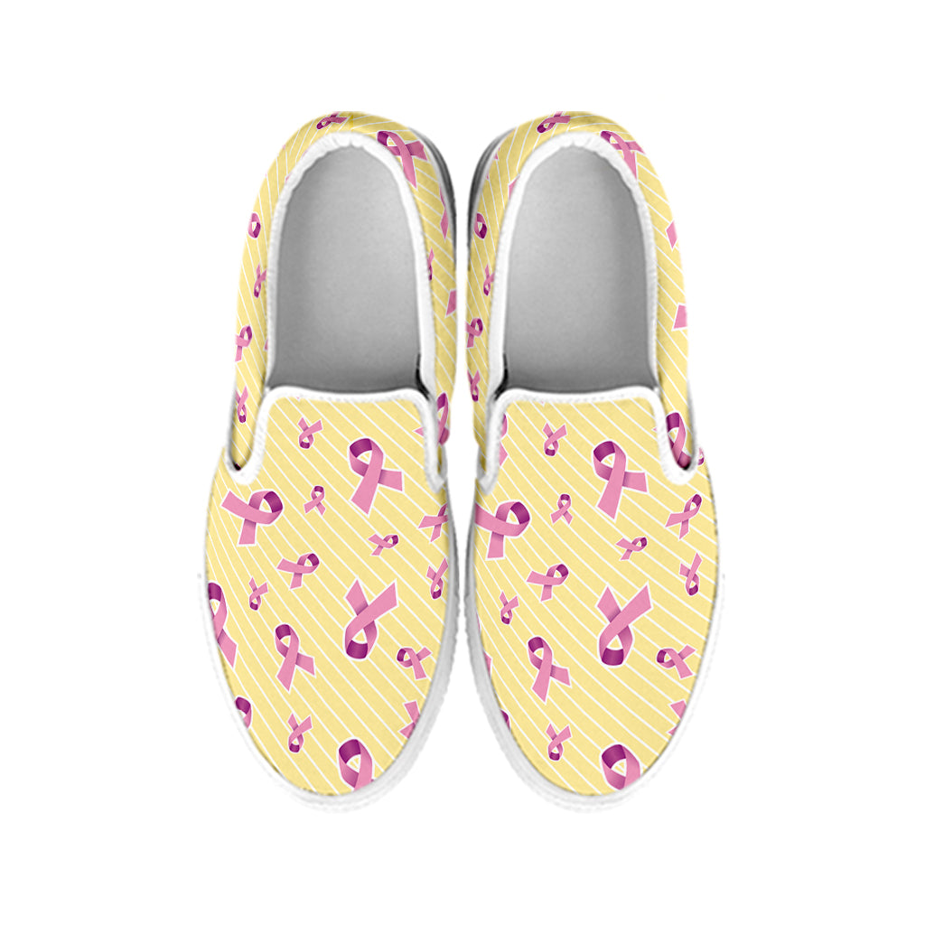Pastel Breast Cancer Awareness Print White Slip On Shoes