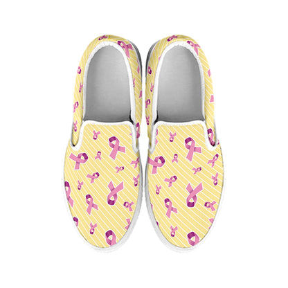 Pastel Breast Cancer Awareness Print White Slip On Shoes