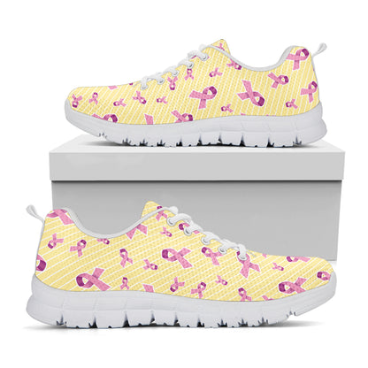Pastel Breast Cancer Awareness Print White Sneakers
