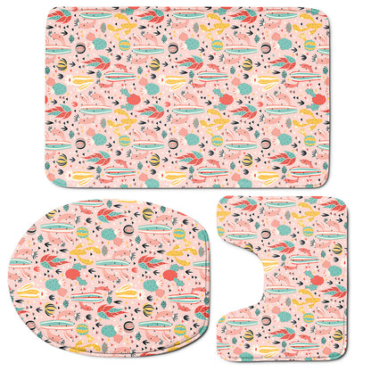 Pastel Cactus And Succulent Print 3 Piece Bath Mat Set