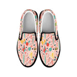 Pastel Cactus And Succulent Print Black Slip On Shoes