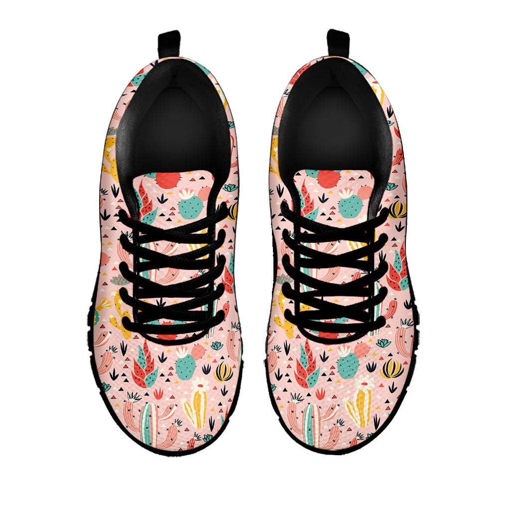 Pastel Cactus And Succulent Print Black Sneakers