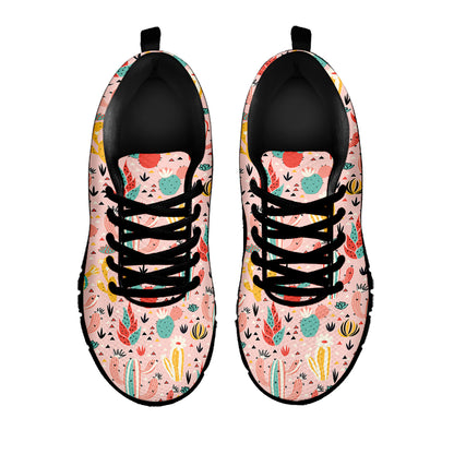 Pastel Cactus And Succulent Print Black Sneakers