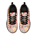 Pastel Cactus And Succulent Print Black Sneakers