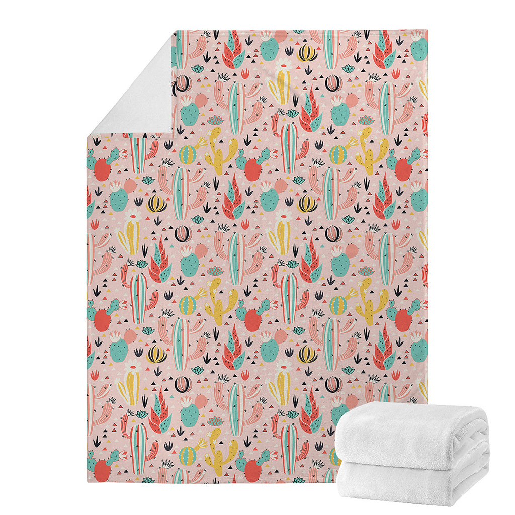Pastel Cactus And Succulent Print Blanket