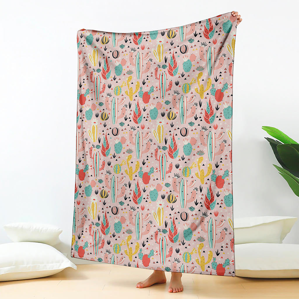 Pastel Cactus And Succulent Print Blanket