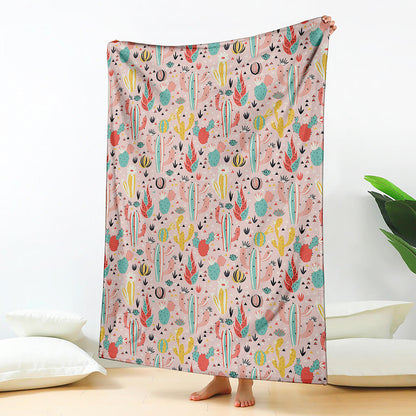 Pastel Cactus And Succulent Print Blanket