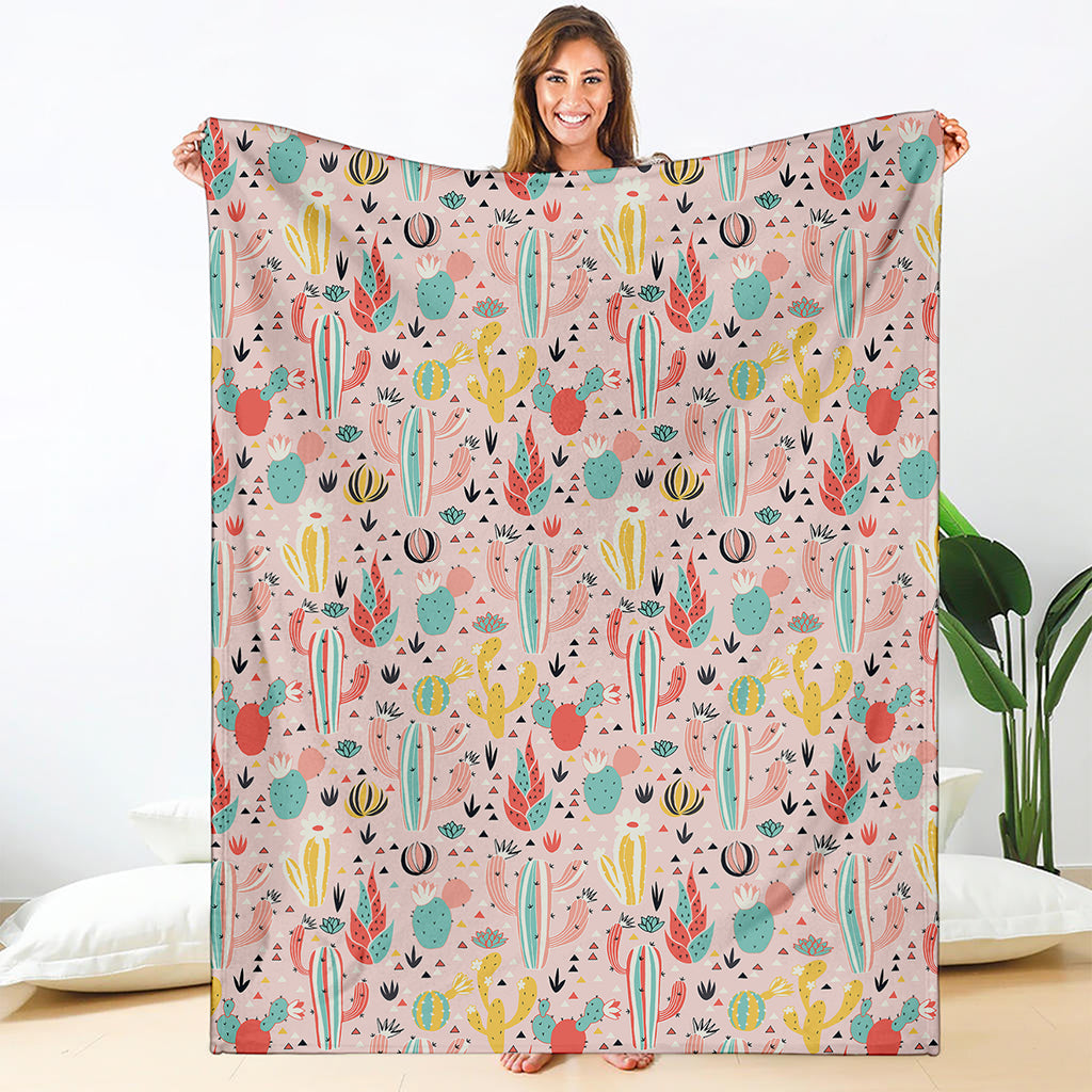 Pastel Cactus And Succulent Print Blanket