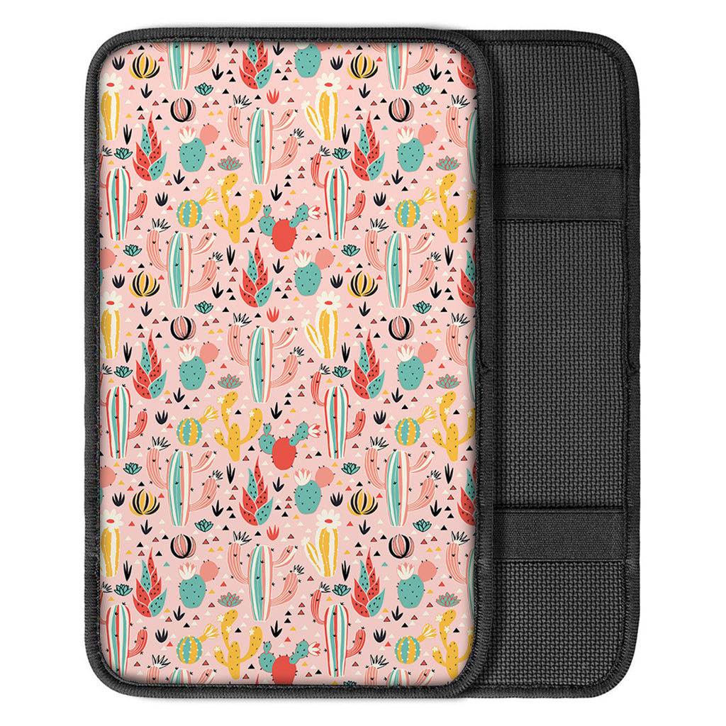 Pastel Cactus And Succulent Print Car Center Console Cover