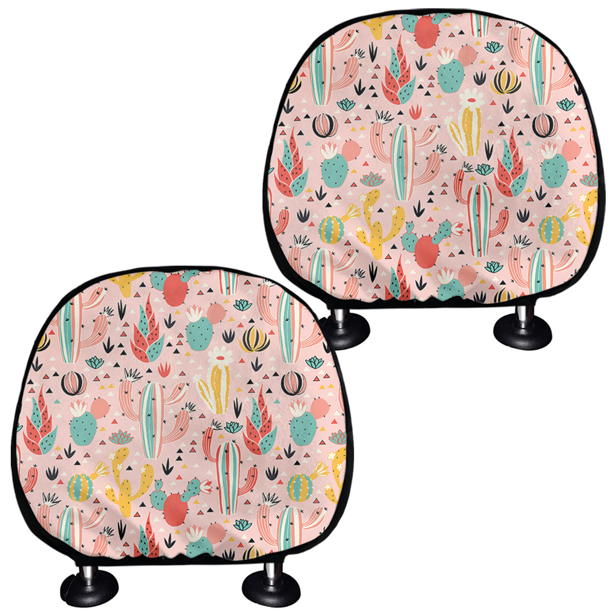 Pastel Cactus And Succulent Print Car Headrest Covers
