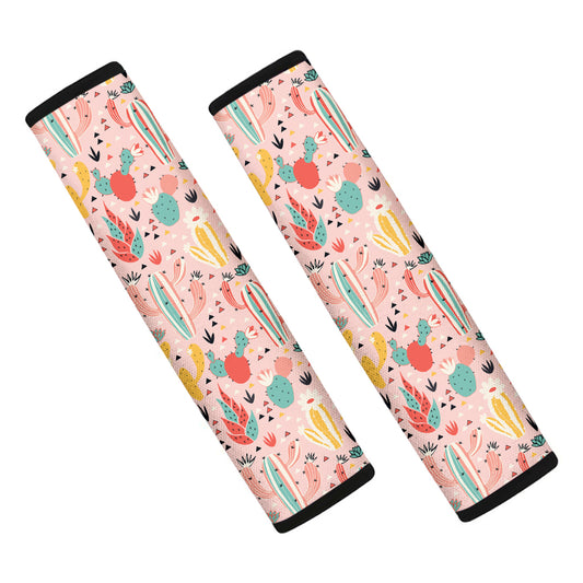 Pastel Cactus And Succulent Print Car Seat Belt Covers