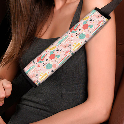 Pastel Cactus And Succulent Print Car Seat Belt Covers