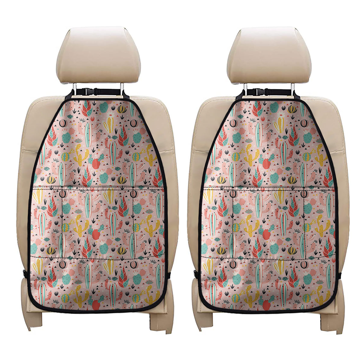 Pastel Cactus And Succulent Print Car Seat Organizers