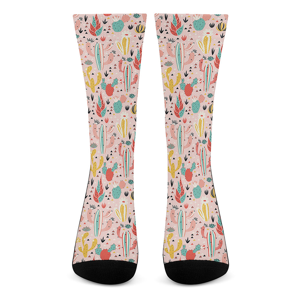 Pastel Cactus And Succulent Print Crew Socks