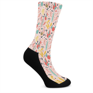 Pastel Cactus And Succulent Print Crew Socks