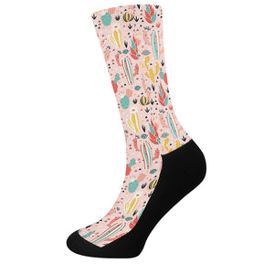 Pastel Cactus And Succulent Print Crew Socks