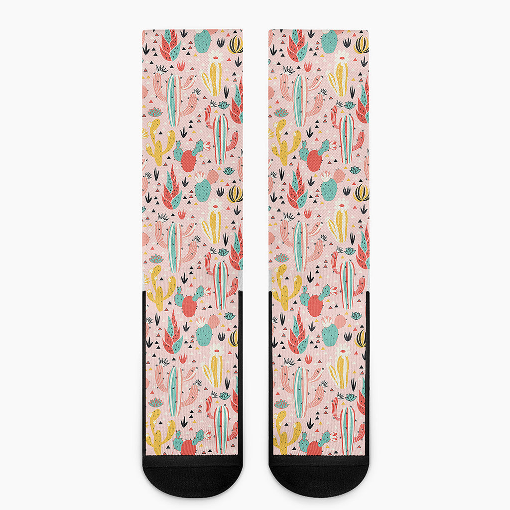 Pastel Cactus And Succulent Print Crew Socks