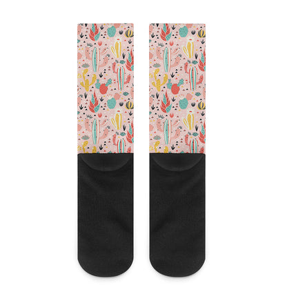 Pastel Cactus And Succulent Print Crew Socks