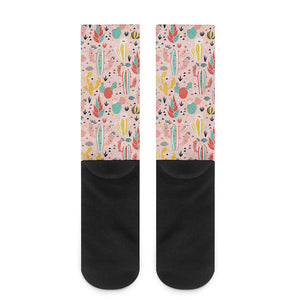 Pastel Cactus And Succulent Print Crew Socks