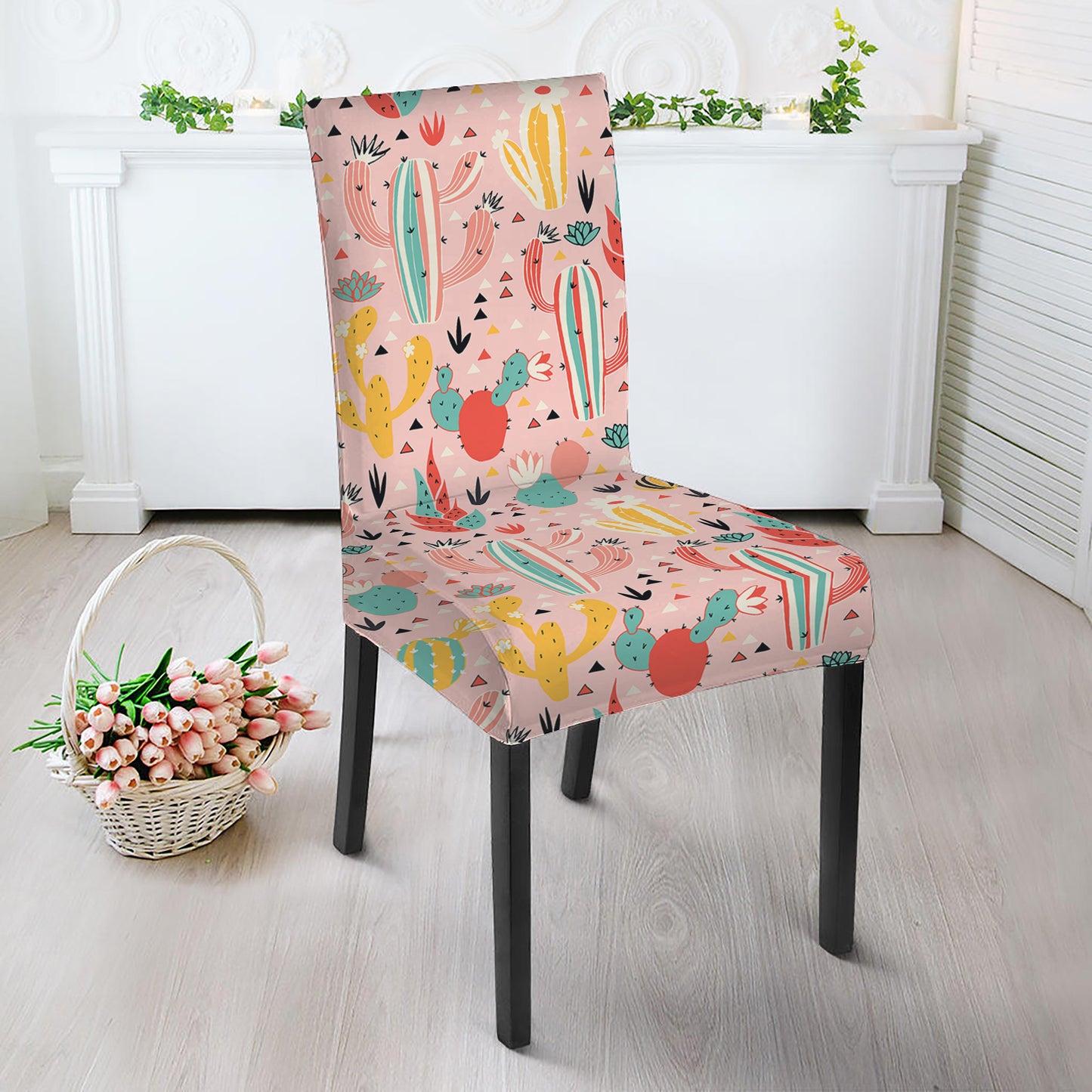 Pastel Cactus And Succulent Print Dining Chair Slipcover