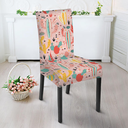 Pastel Cactus And Succulent Print Dining Chair Slipcover